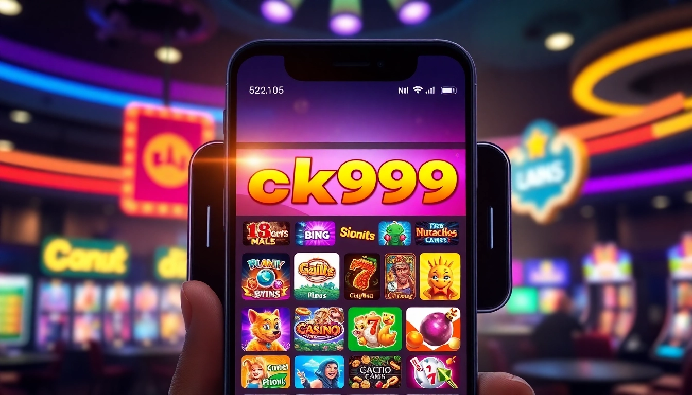 Screenshot of the ck999 app displaying casino games on a smartphone, highlighting ease of use and engaging graphics for users.
