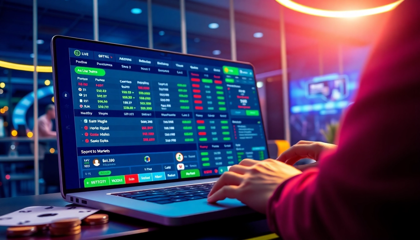 Digital sportsbook interface with live betting options and vibrant colors