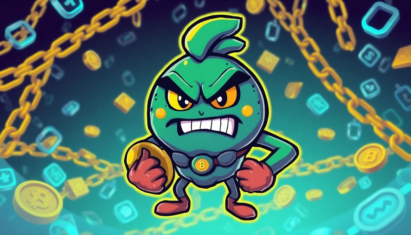 Dynamic image showcasing Angry Pepe Coin mascot with gambling elements and multi-chain symbols