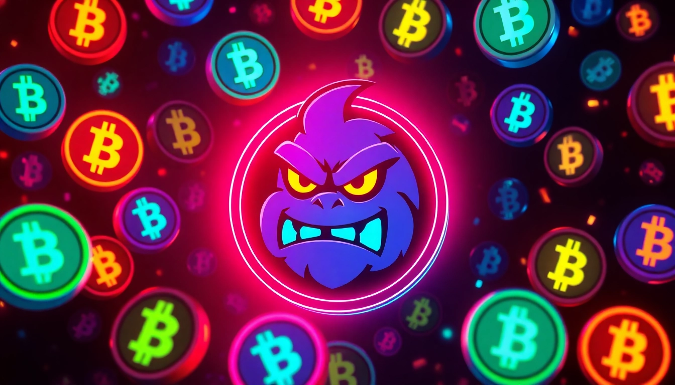 Bold Angry Pepe Coin illustration with blockchain elements and glowing neon effects, digital